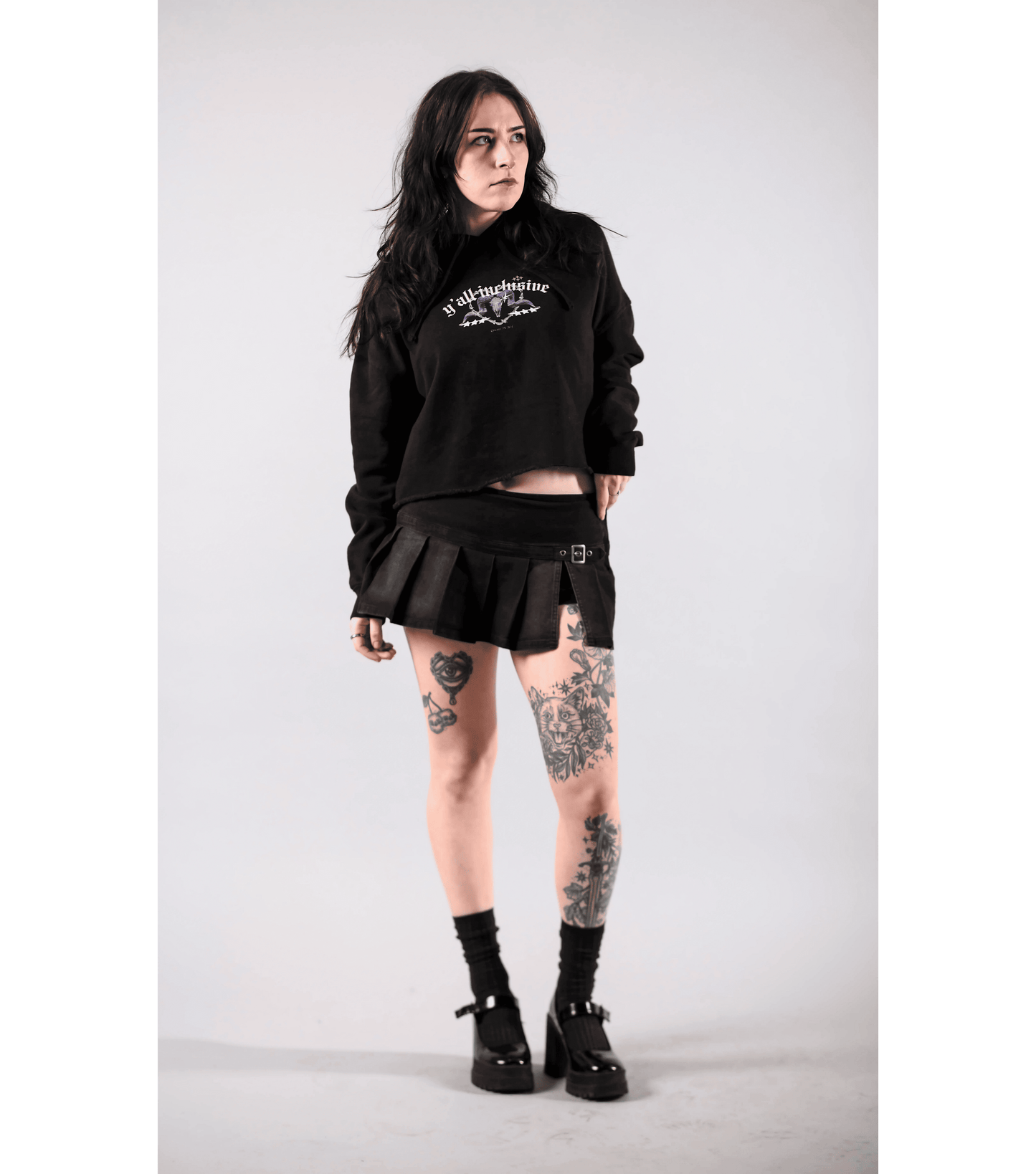 Skull n' Horns Cropped Hoodie